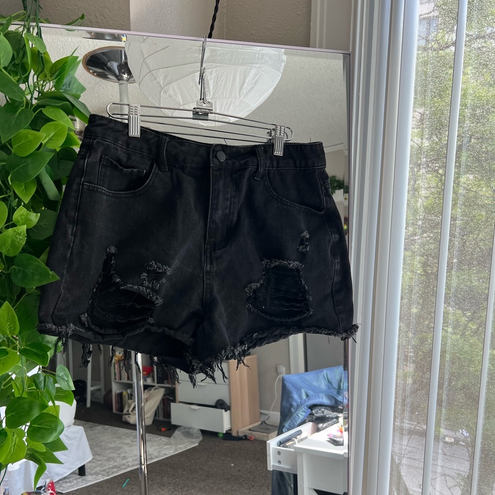 Black ripped jean shorts